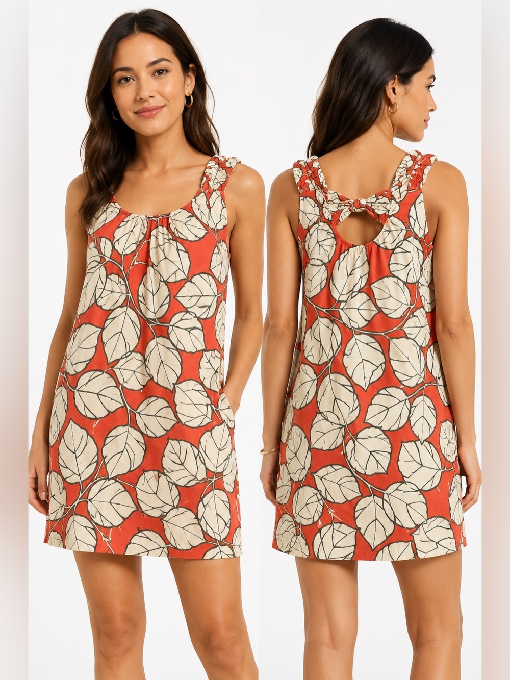 Diane von Furstenberg Coral Leaf Print Cotton Shift Dress Size 6